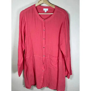 J.Jill pure Jill pink Slub Cotton Long Sleeve Tunic Button Front XL Lagenlook